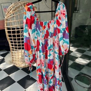 Floral Square Neck Midi Dress